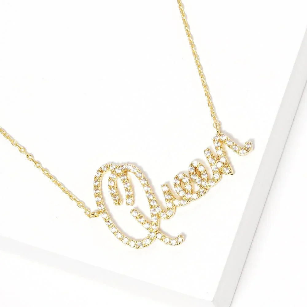 Gold Gold Dipped CZ Queen Message Pendant Necklace - Jewelry Store by Erik Rayo