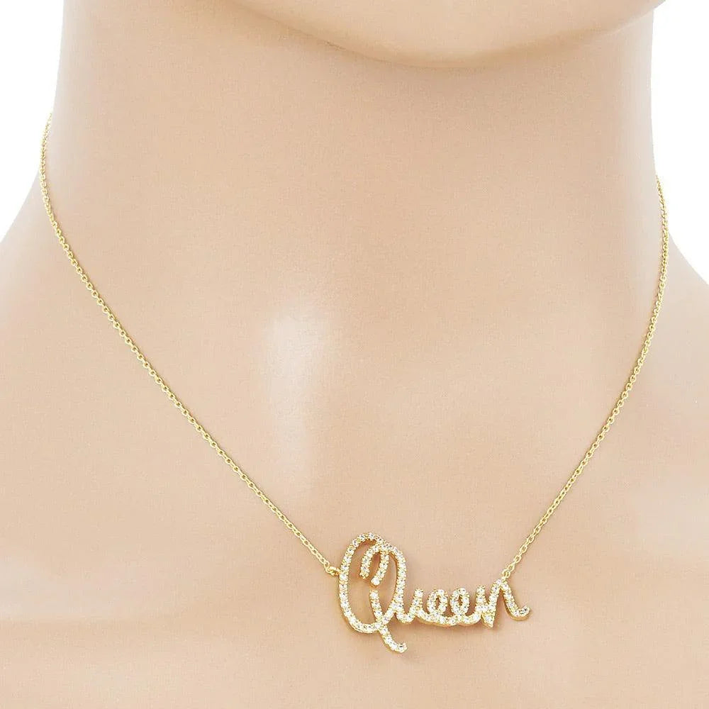 Gold Gold Dipped CZ Queen Message Pendant Necklace - Jewelry Store by Erik Rayo