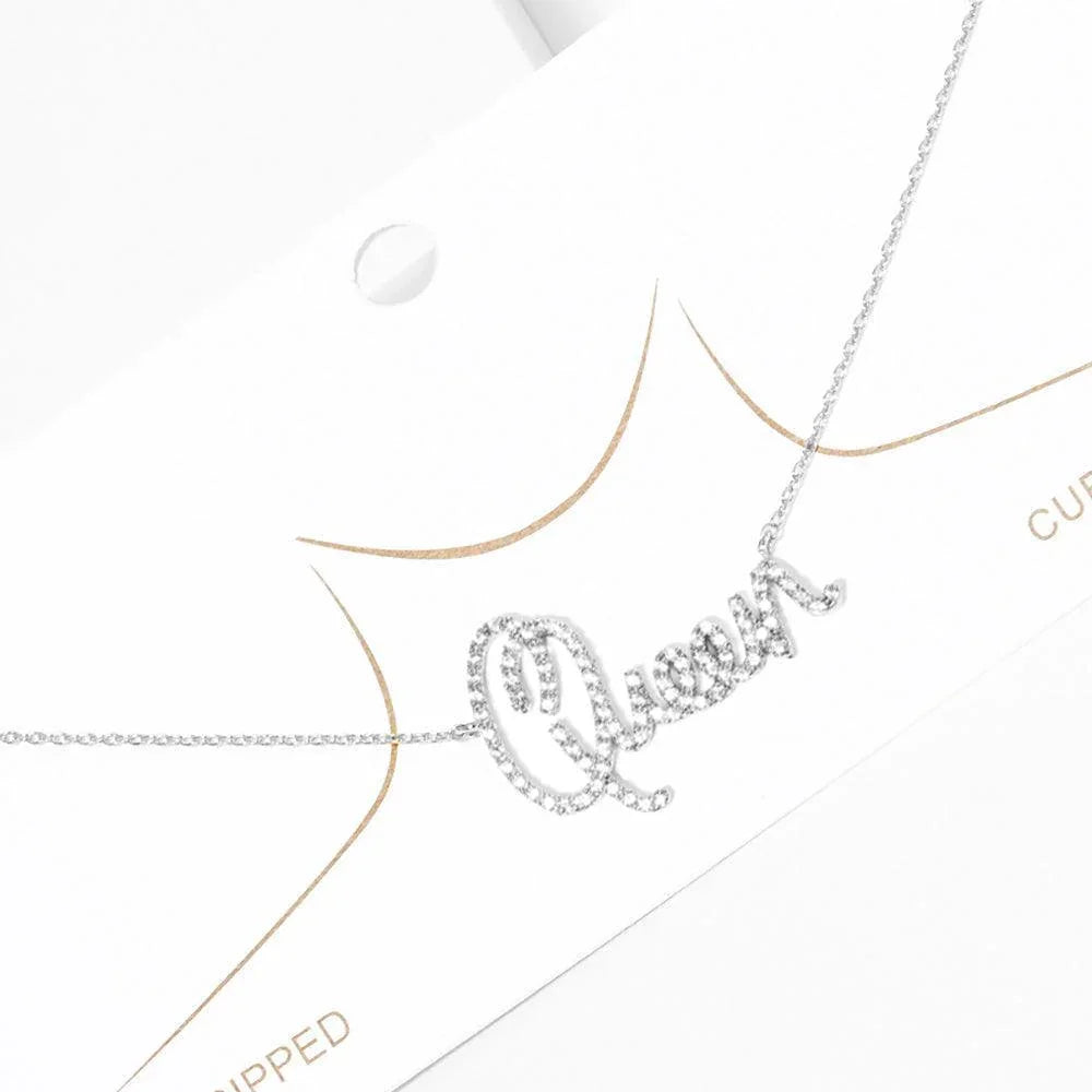 Gold White Gold Dipped CZ Queen Message Pendant Necklace - Jewelry Store by Erik Rayo