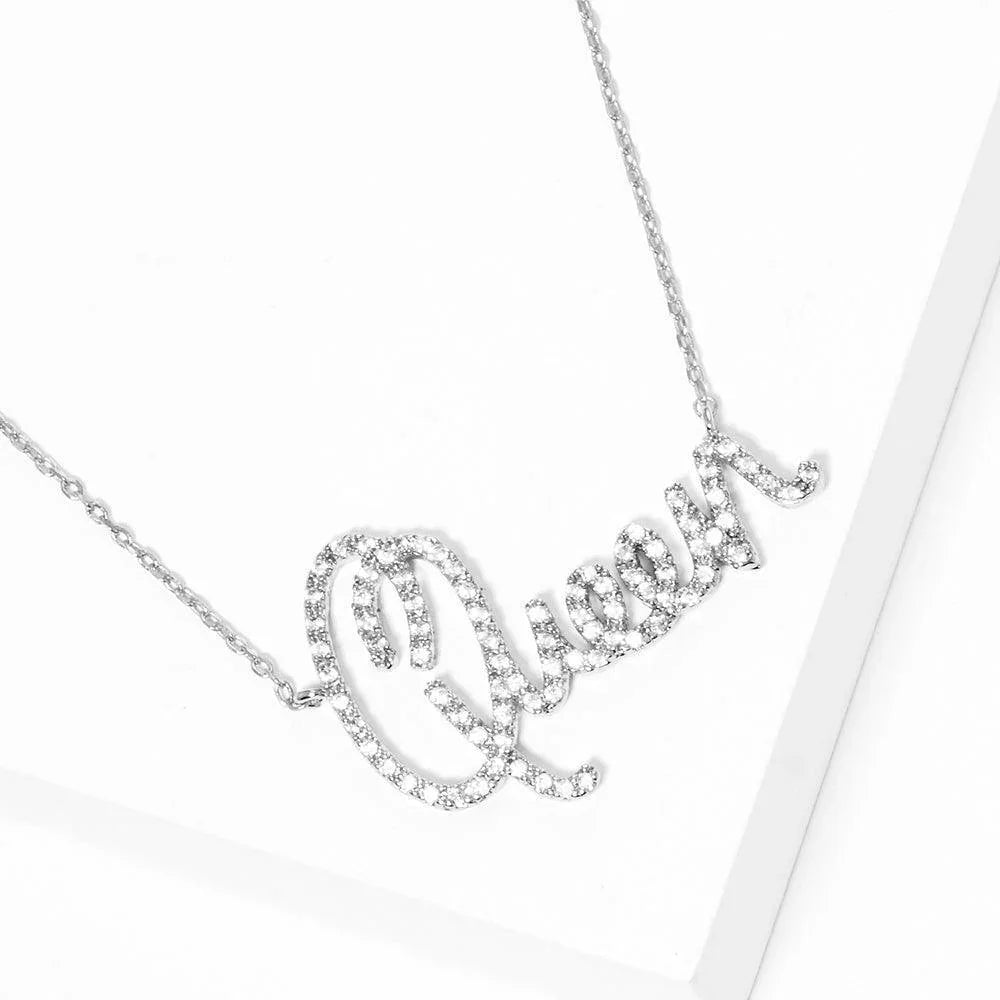 Gold White Gold Dipped CZ Queen Message Pendant Necklace - Jewelry Store by Erik Rayo
