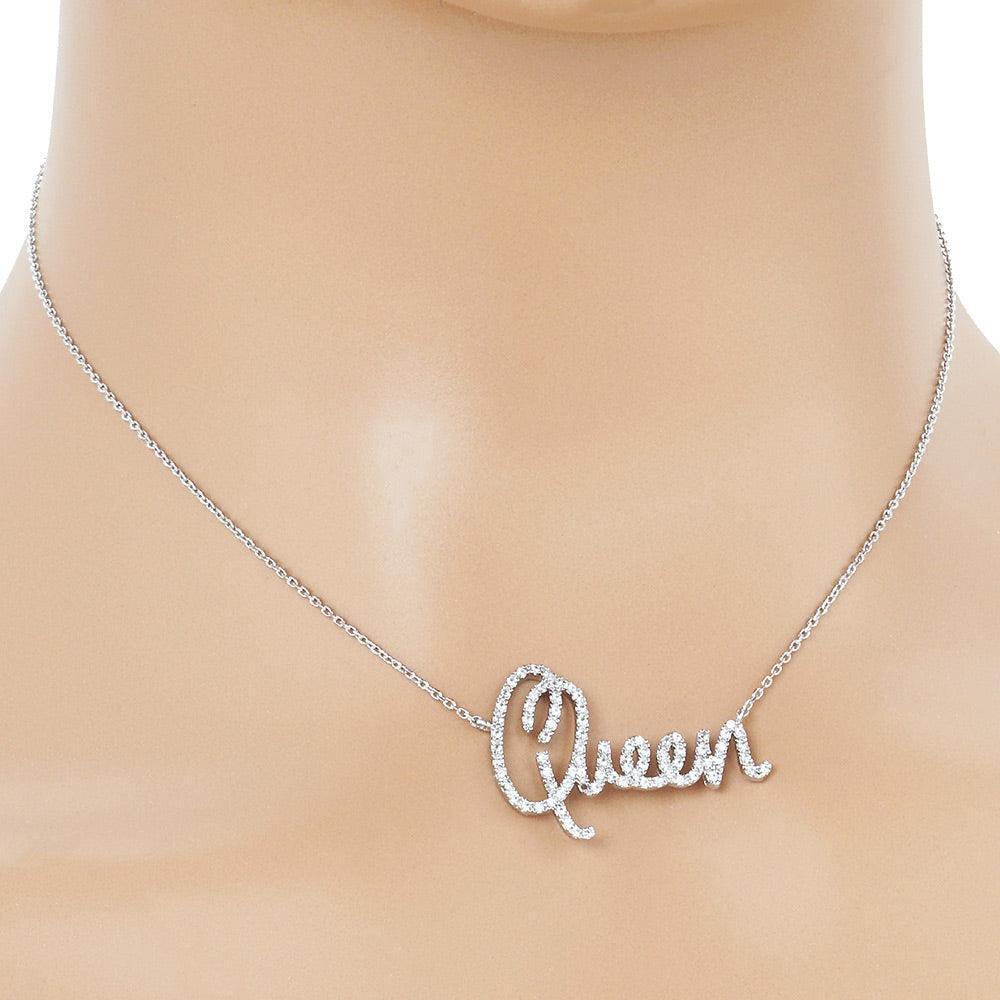 Gold White Gold Dipped CZ Queen Message Pendant Necklace - Jewelry Store by Erik Rayo