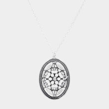 Load image into Gallery viewer, Silver Bead Embellished Antique Metal Oval Pendant Necklace
