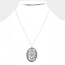 Load image into Gallery viewer, Silver Bead Embellished Antique Metal Oval Pendant Necklace
