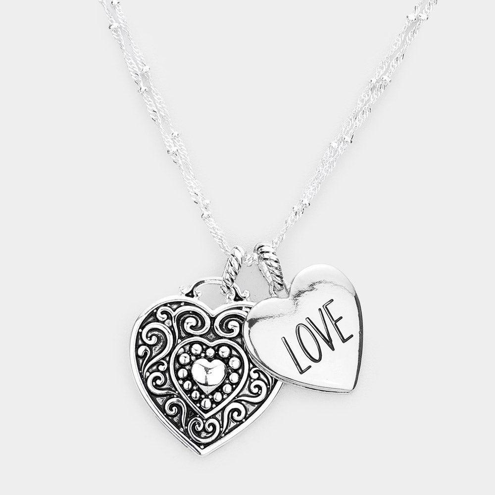 Silver LOVE Antique Metal Heart Pendant Necklace - Jewelry Store by Erik Rayo