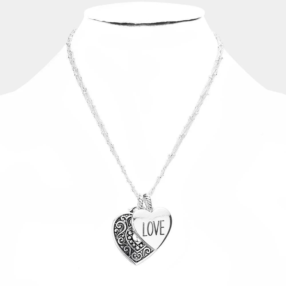 Silver LOVE Antique Metal Heart Pendant Necklace - Jewelry Store by Erik Rayo
