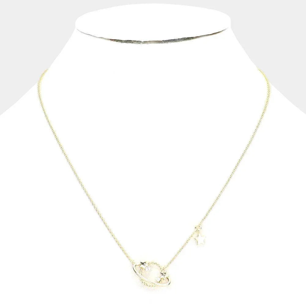 Gold Rhinestone Embellished Brass Metal Space Star Pendant Necklace - Jewelry Store by Erik Rayo