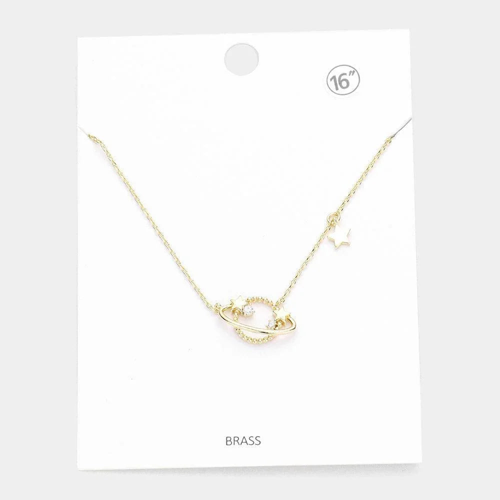 Gold Rhinestone Embellished Brass Metal Space Star Pendant Necklace - Jewelry Store by Erik Rayo