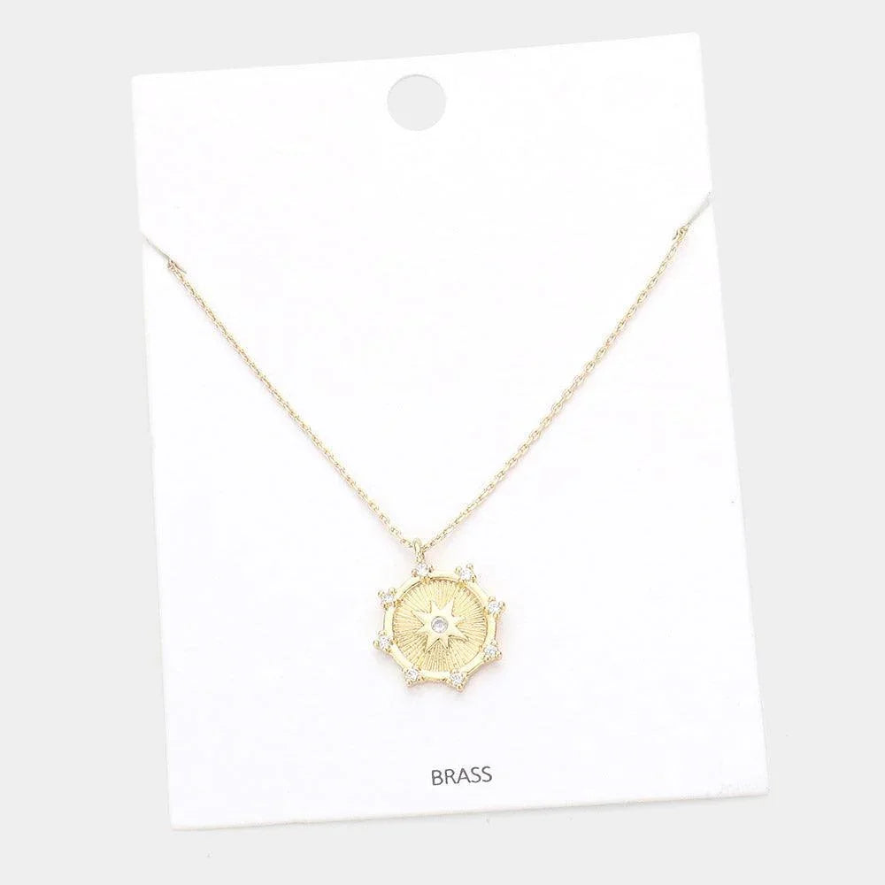 Gold Brass Metal Rhinestone Embellished North Star Pendant Necklace - Jewelry Store by Erik Rayo
