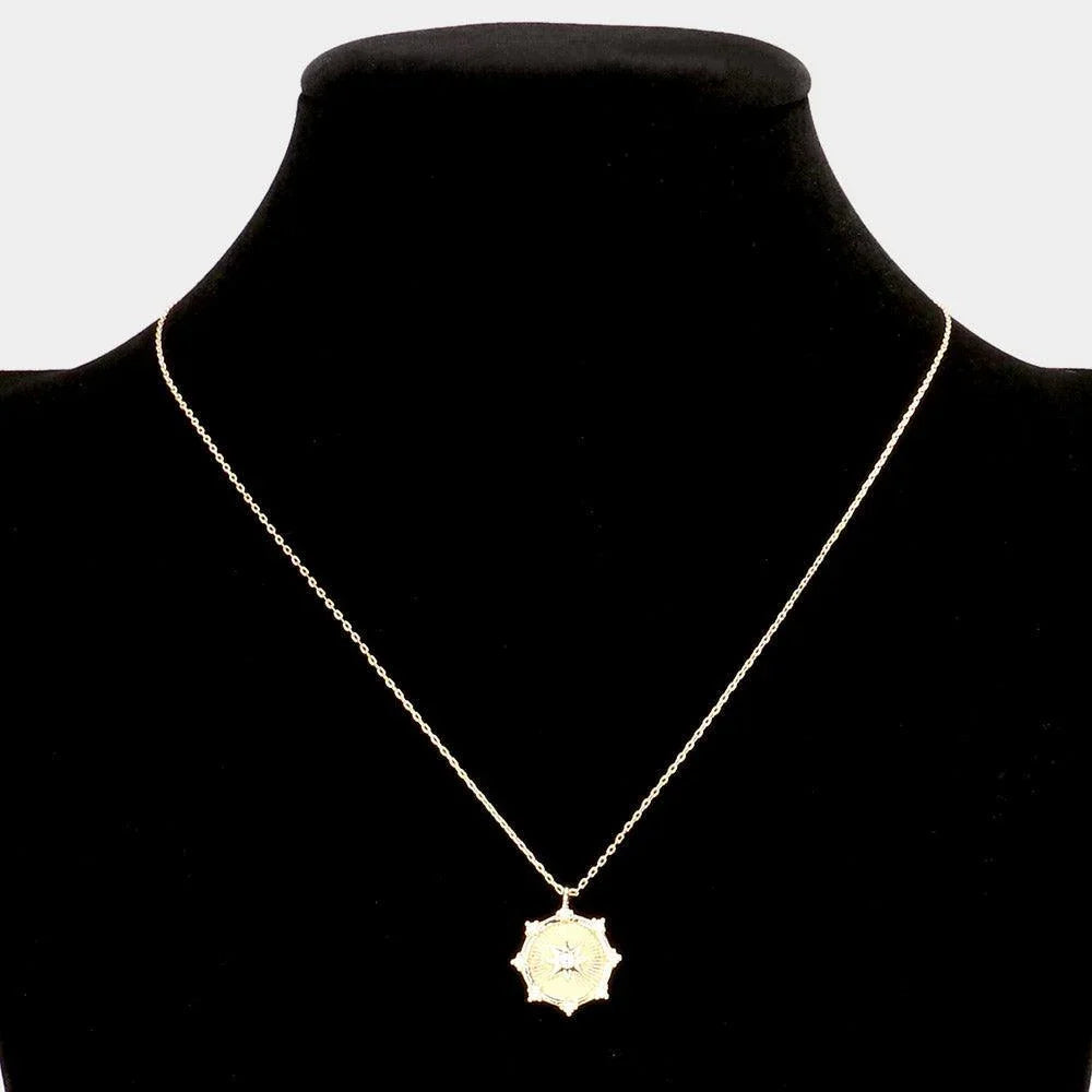 Gold Brass Metal Rhinestone Embellished North Star Pendant Necklace - Jewelry Store by Erik Rayo