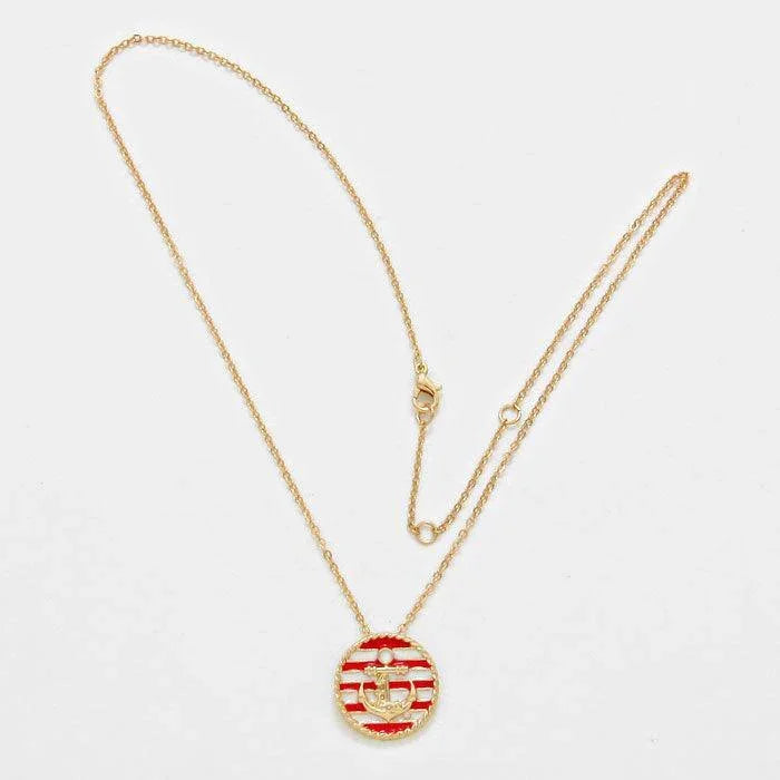 Pink Striped Lacquered Enamel Anchor Pendant Necklace - Jewelry Store by Erik Rayo
