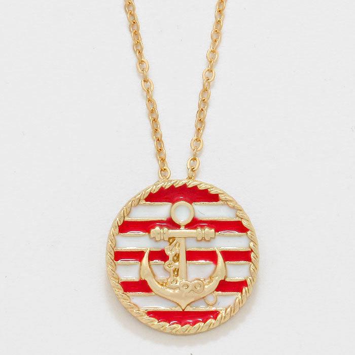 Pink Striped Lacquered Enamel Anchor Pendant Necklace - Jewelry Store by Erik Rayo