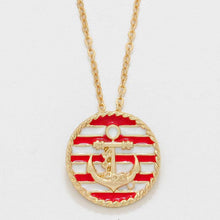 Load image into Gallery viewer, Pink Striped Lacquered Enamel Anchor Pendant Necklace
