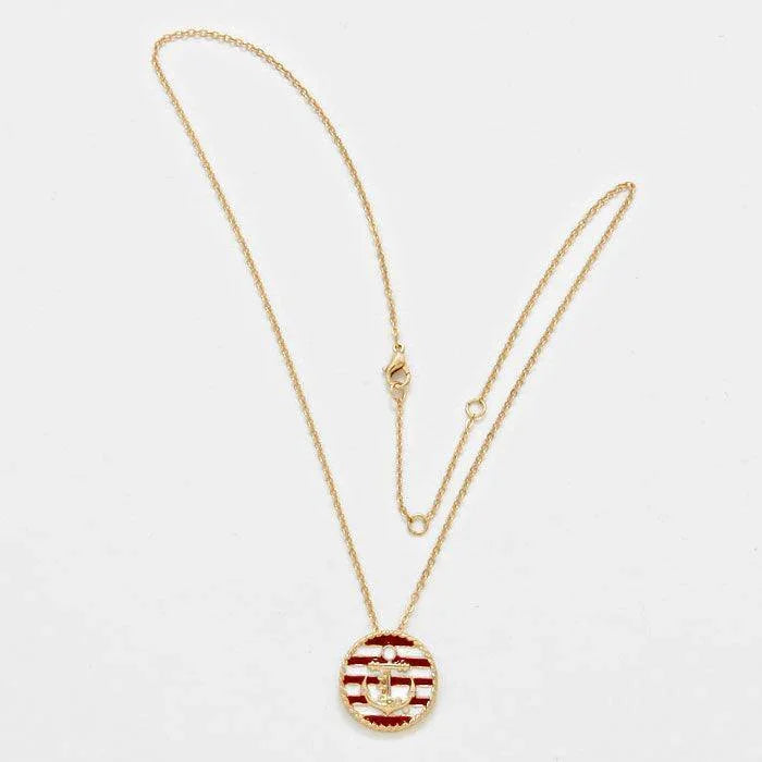 White Striped Lacquered Enamel Anchor Pendant Necklace - Jewelry Store by Erik Rayo