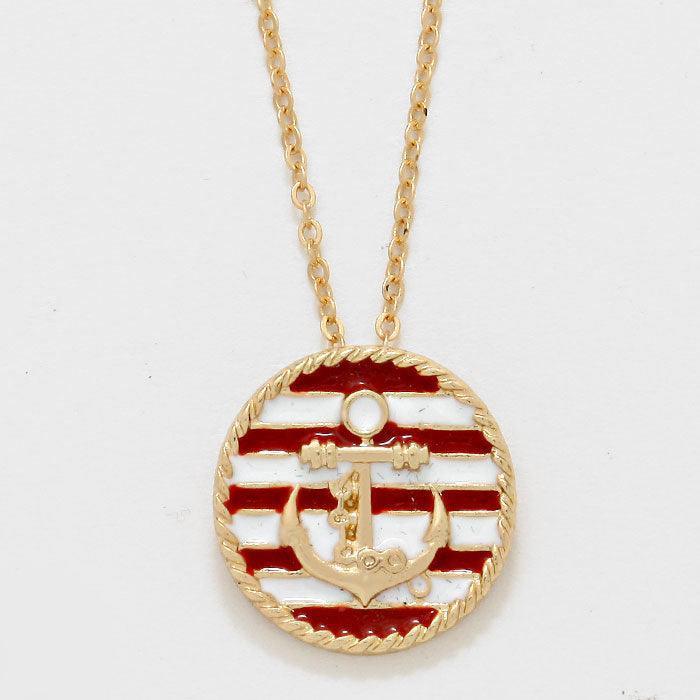 White Striped Lacquered Enamel Anchor Pendant Necklace - Jewelry Store by Erik Rayo