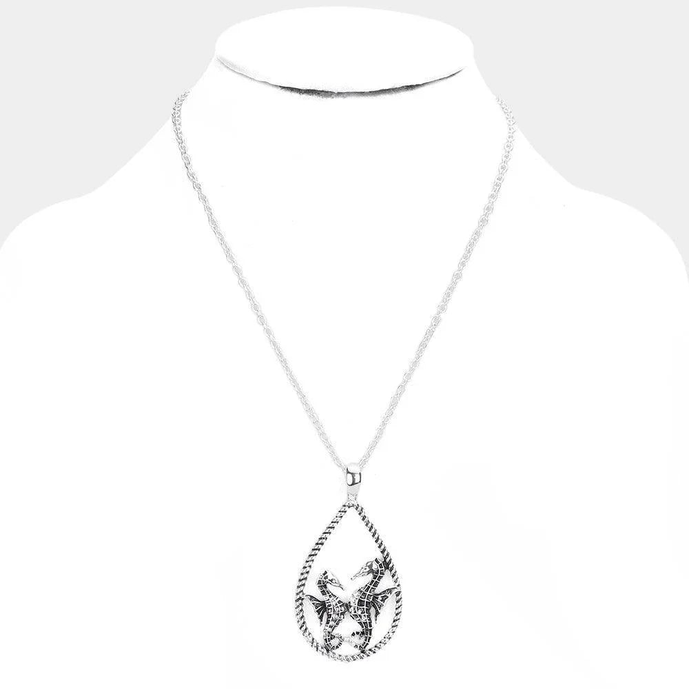Silver Seahorse Accented Open Teardrop Pendant Necklace - Jewelry Store by Erik Rayo