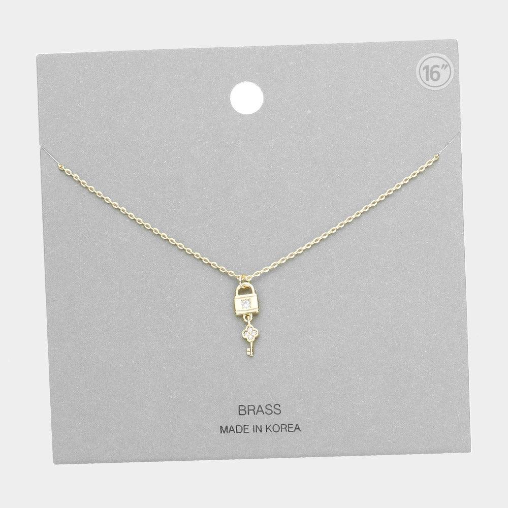 Gold Brass Metal Key Lock Pendant Necklace - Jewelry Store by Erik Rayo