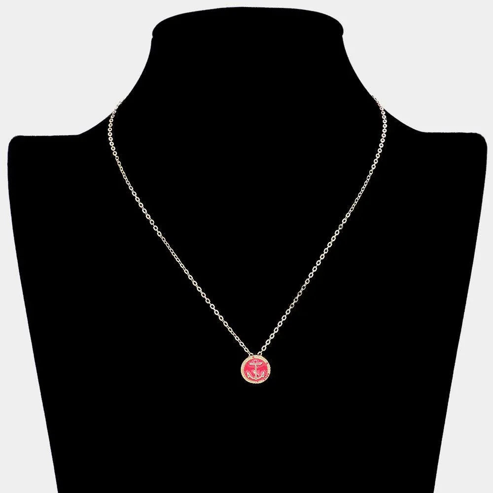 Fuchsia Lacquered Enamel Anchor Pendant Necklace - Jewelry Store by Erik Rayo