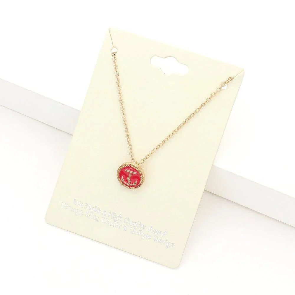 Fuchsia Lacquered Enamel Anchor Pendant Necklace - Jewelry Store by Erik Rayo