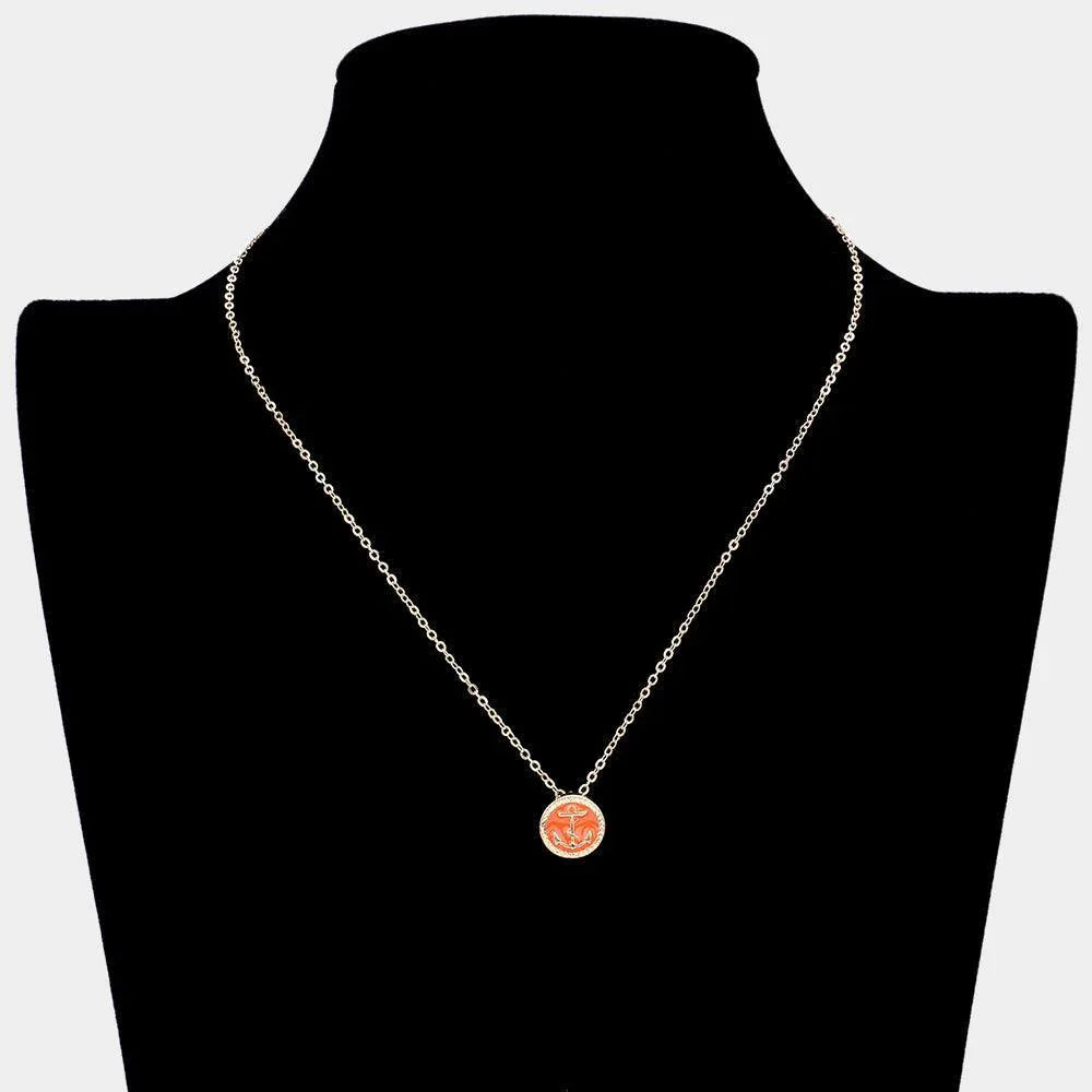 Orange Lacquered Enamel Anchor Pendant Necklace - Jewelry Store by Erik Rayo
