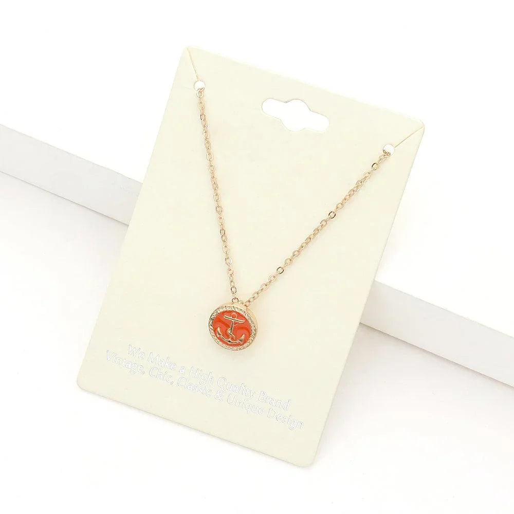 Orange Lacquered Enamel Anchor Pendant Necklace - Jewelry Store by Erik Rayo