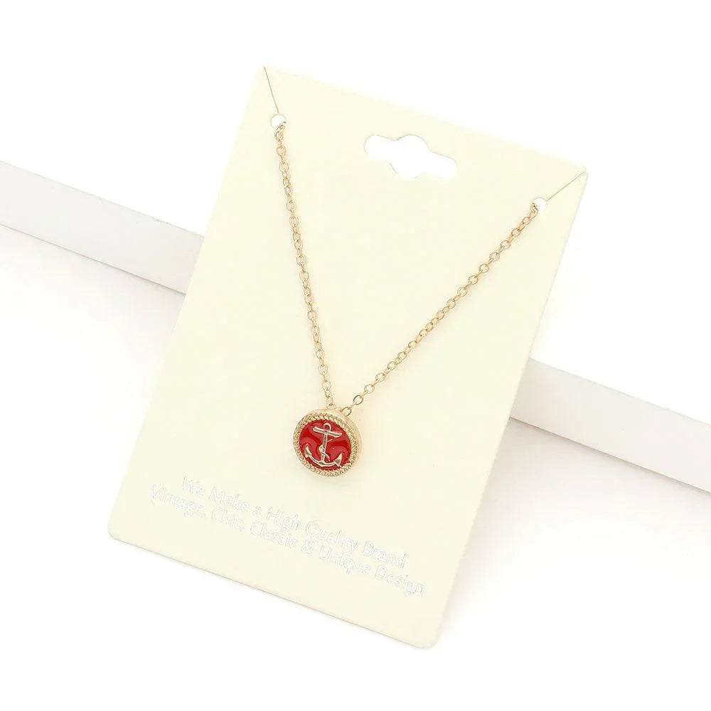 Red Lacquered Enamel Anchor Pendant Necklace - Jewelry Store by Erik Rayo