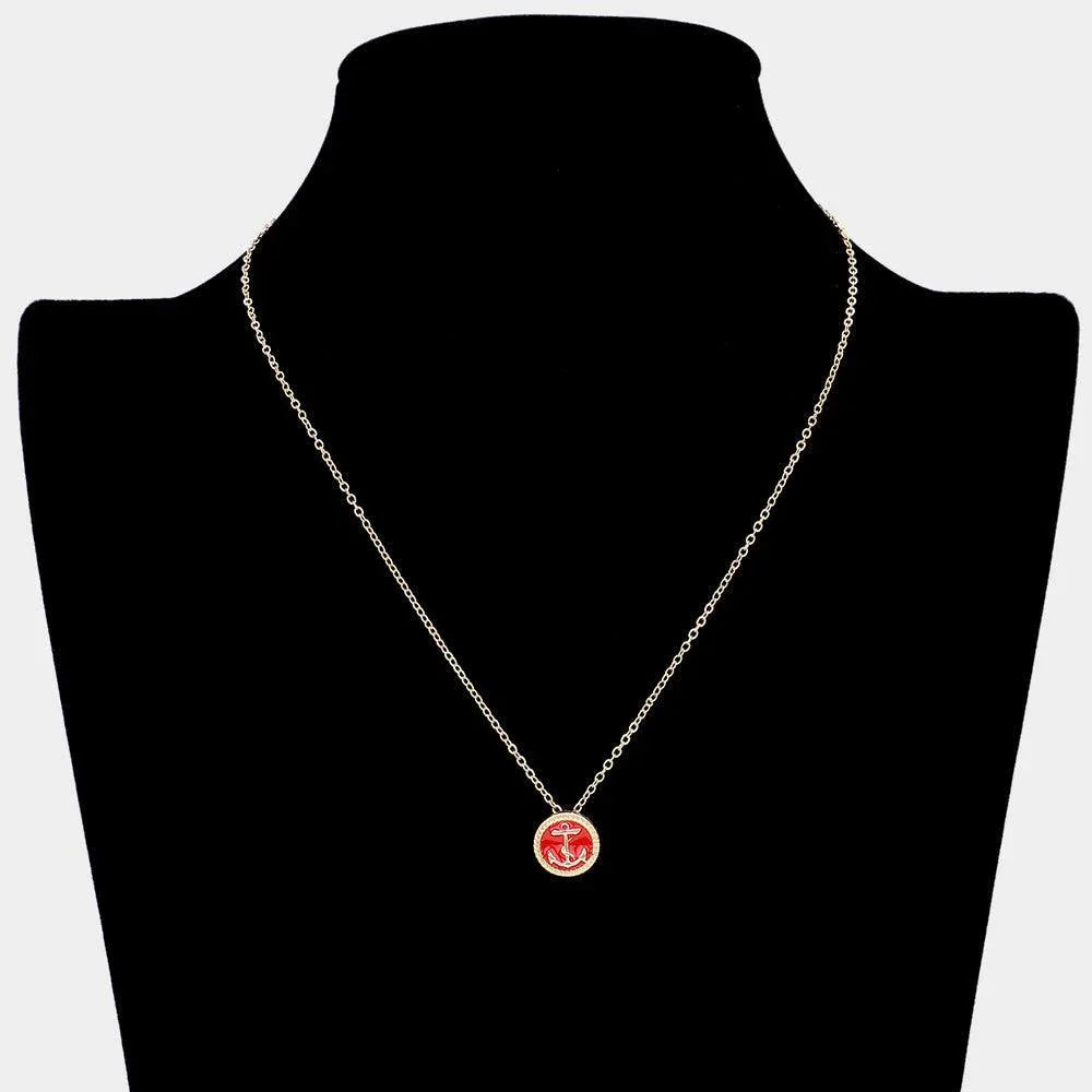 Red Lacquered Enamel Anchor Pendant Necklace - Jewelry Store by Erik Rayo