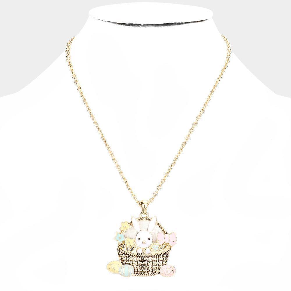 Gold Enamel Easter Bunny Egg Basket Pendant Necklace - Jewelry Store by Erik Rayo