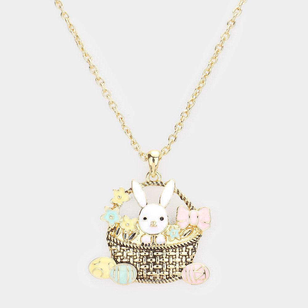 Gold Enamel Easter Bunny Egg Basket Pendant Necklace - Jewelry Store by Erik Rayo