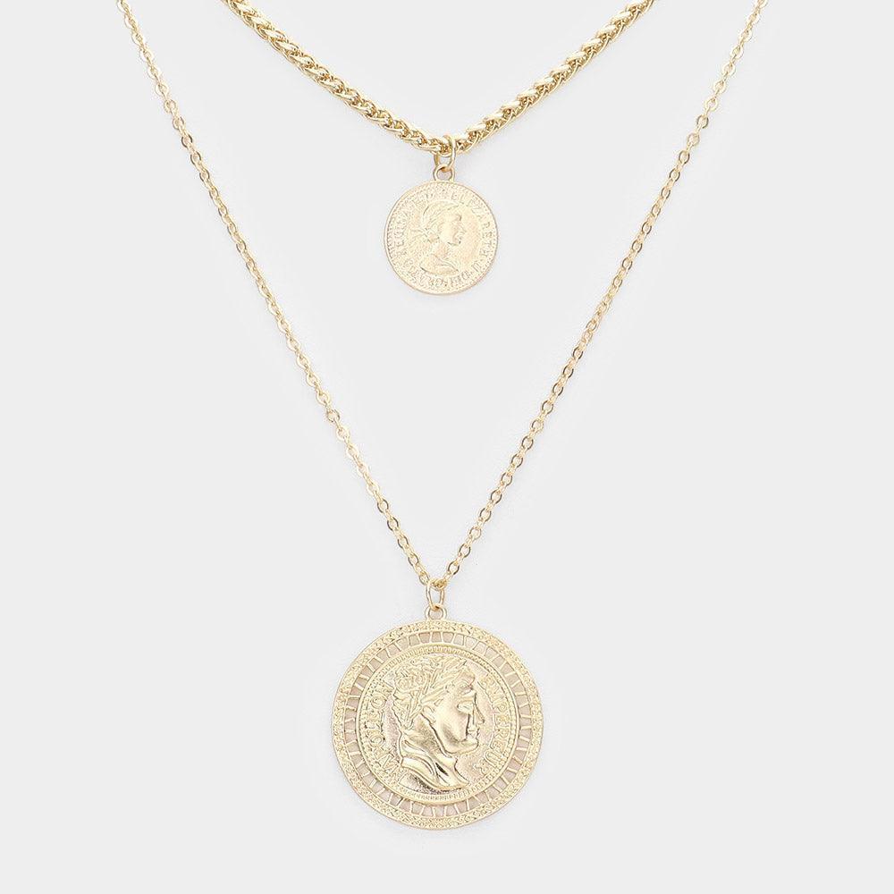 Gold Metal Coin Pendant Double Layered Necklace - Jewelry Store by Erik Rayo