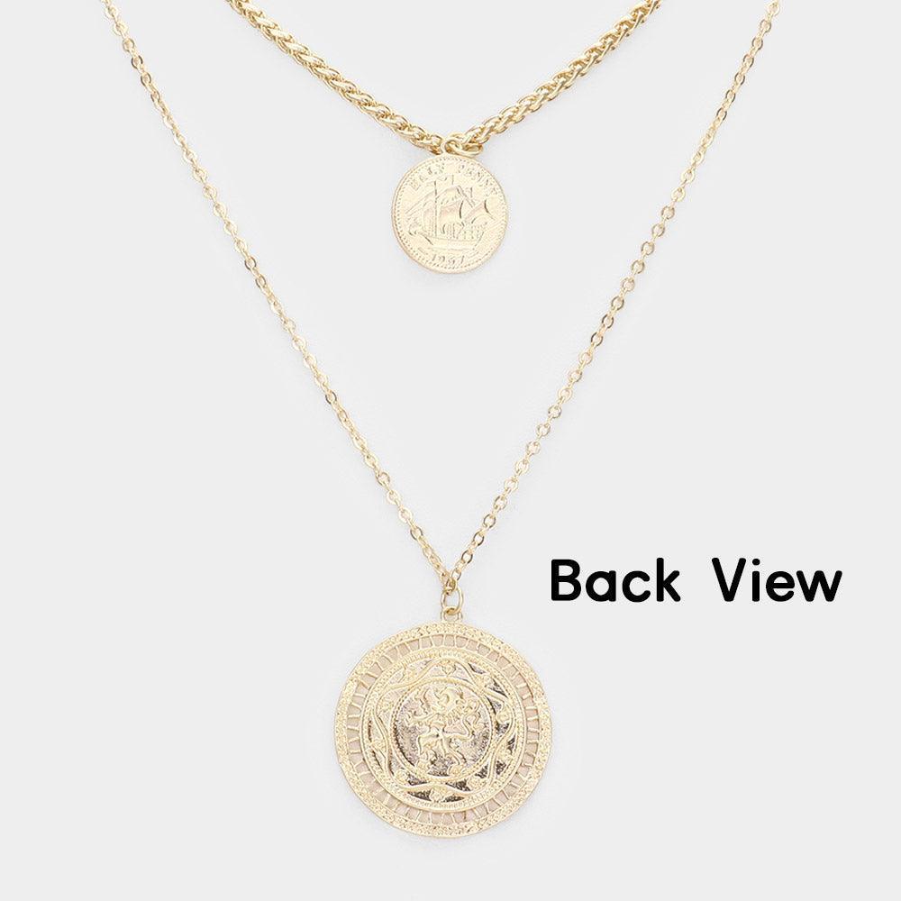 Gold Metal Coin Pendant Double Layered Necklace - Jewelry Store by Erik Rayo