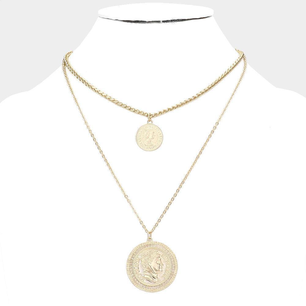 Gold Metal Coin Pendant Double Layered Necklace - Jewelry Store by Erik Rayo