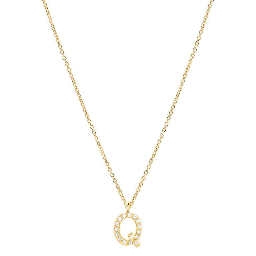 Gold Q 14K Gold Dipped CZ Monogram Pendant Necklace - Jewelry Store by Erik Rayo