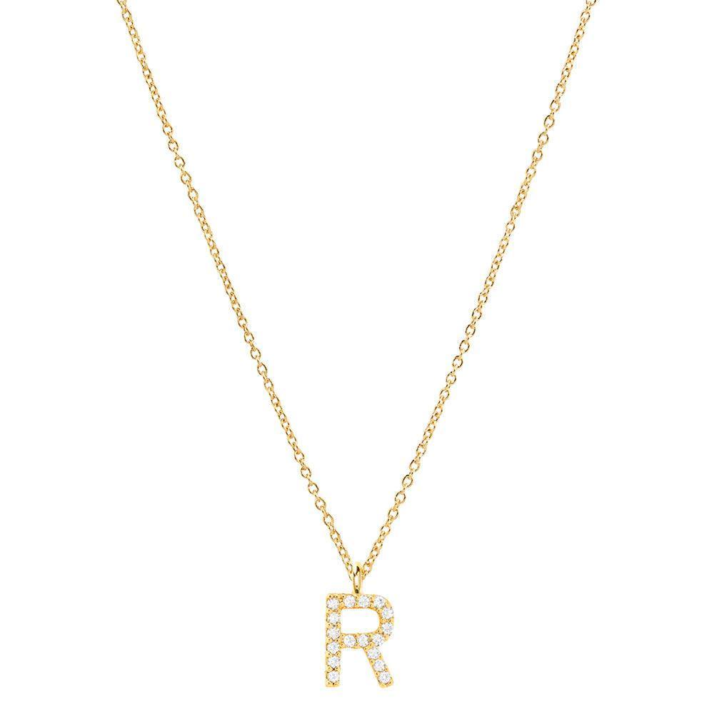 Gold R 14K Gold Dipped CZ Monogram Pendant Necklace - Jewelry Store by Erik Rayo