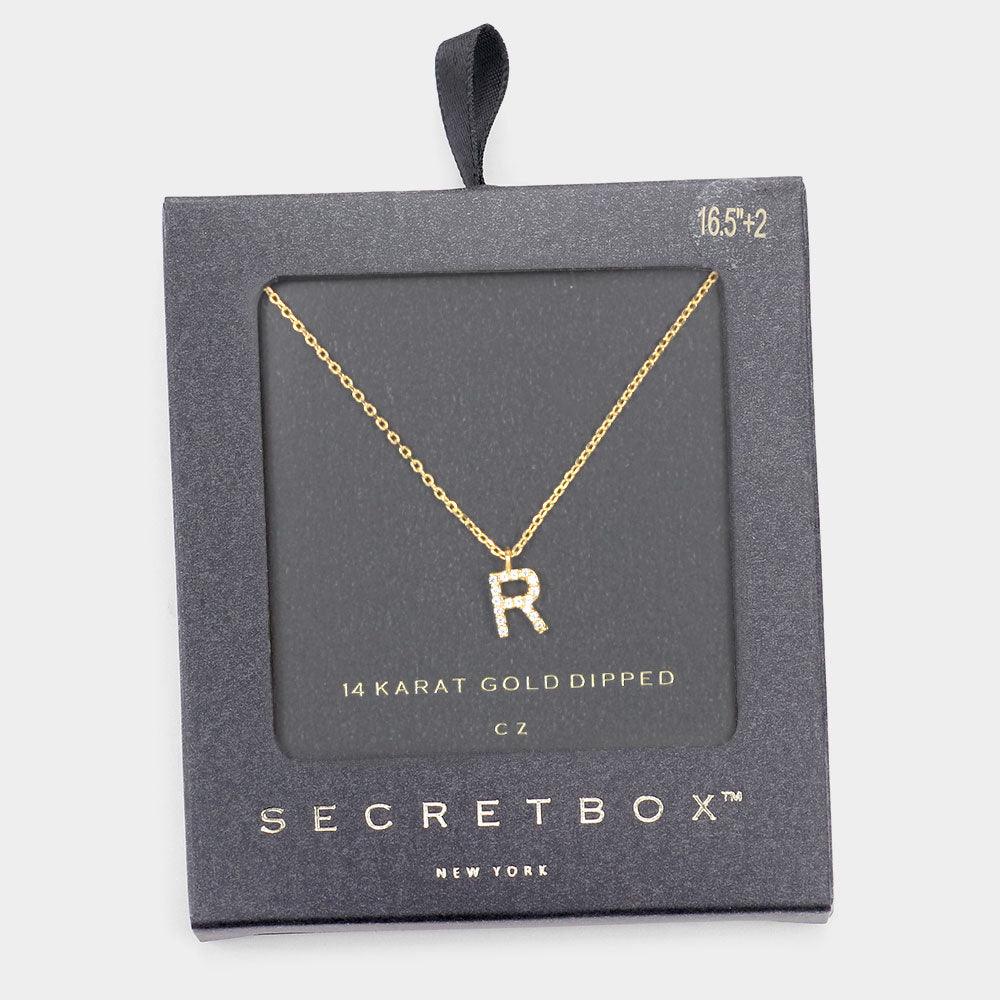 Gold R 14K Gold Dipped CZ Monogram Pendant Necklace