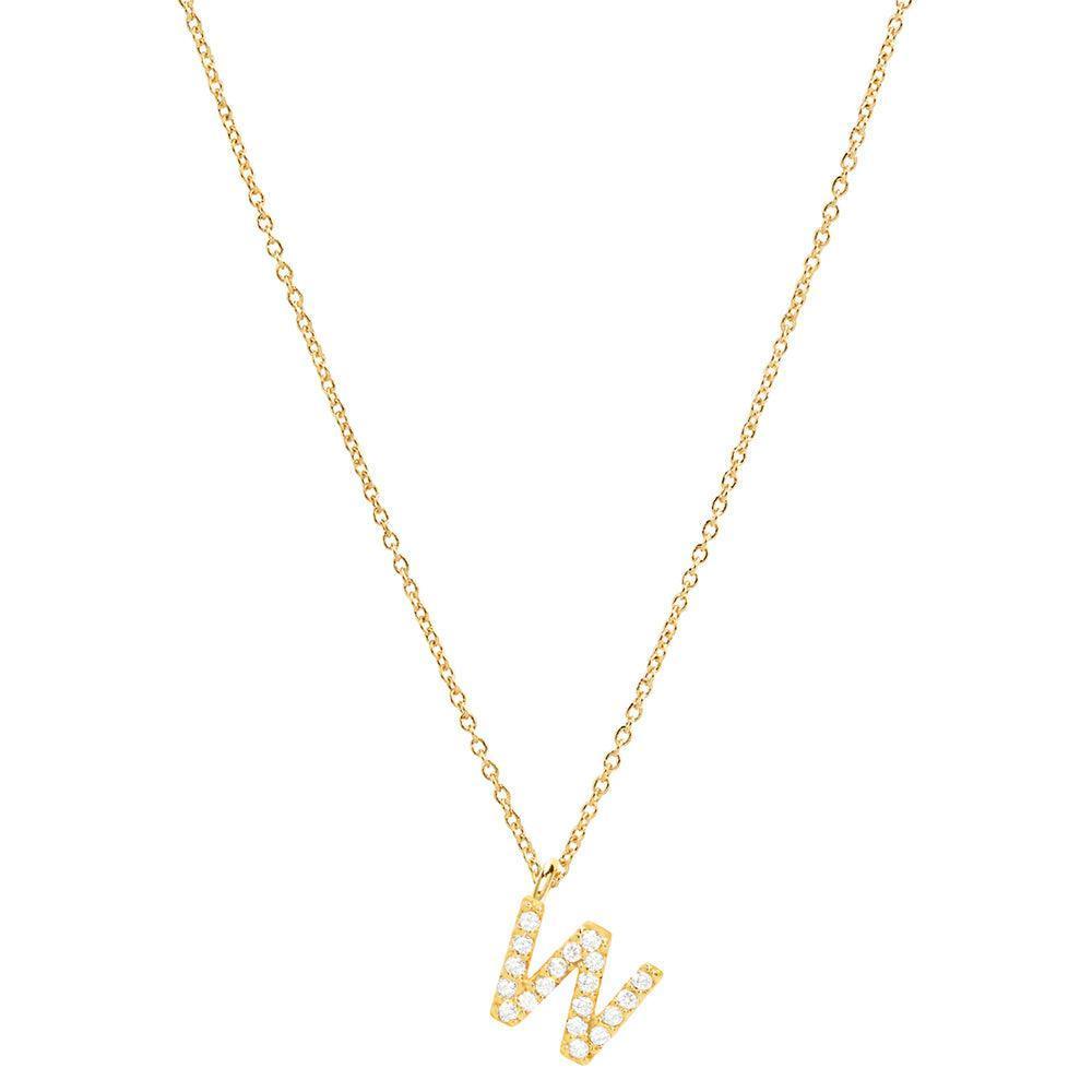 Gold W 14K Gold Dipped CZ Monogram Pendant Necklace - Jewelry Store by Erik Rayo