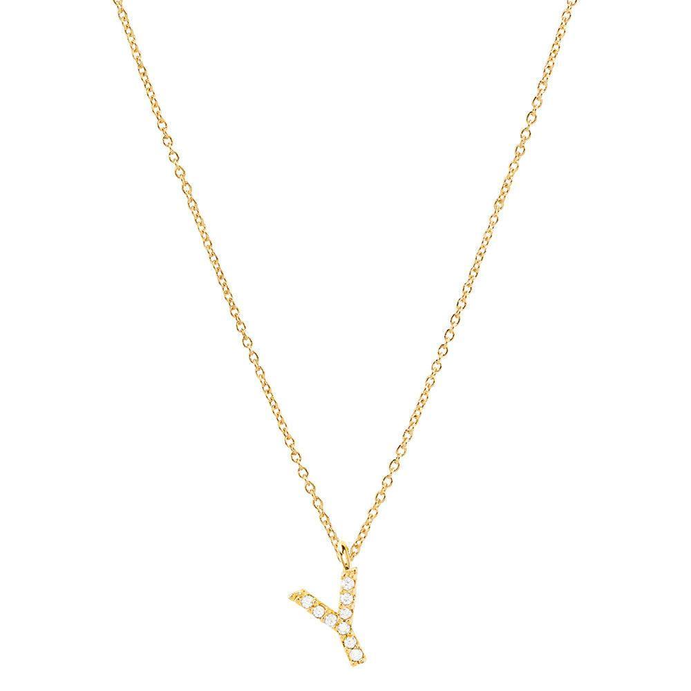 Gold Y 14K Gold Dipped CZ Monogram Pendant Necklace - Jewelry Store by Erik Rayo