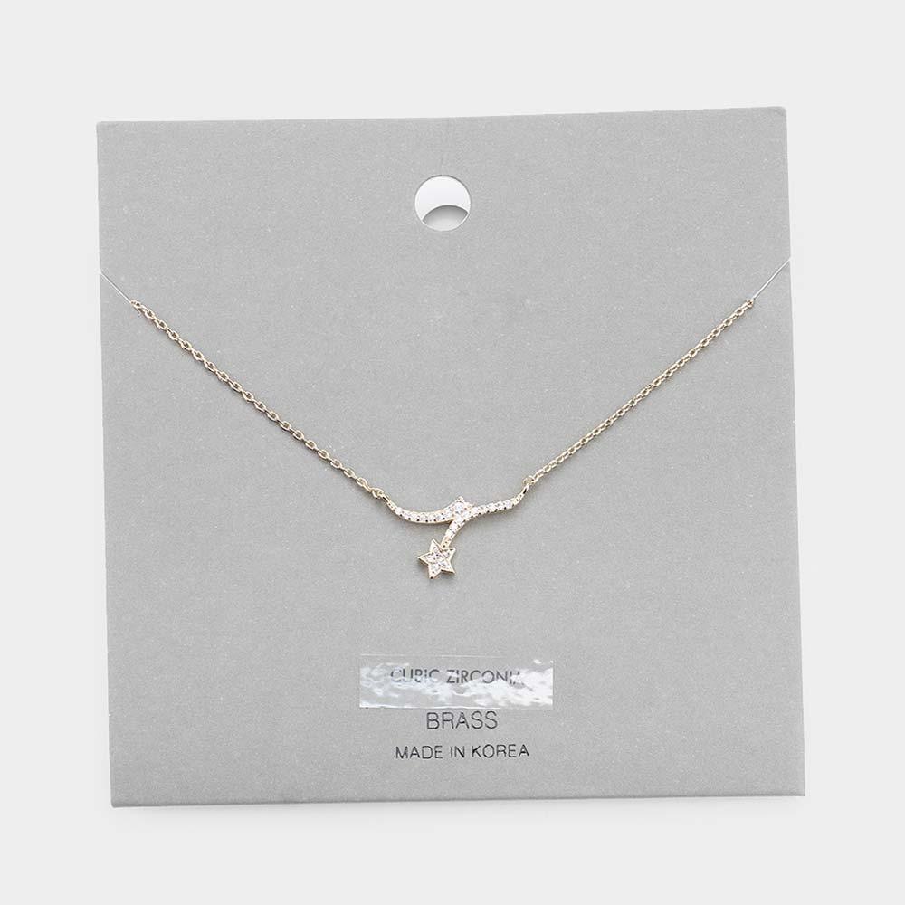 Gold Brass Metal Star Cubic Zirconia Pave Pendant Necklace - Jewelry Store by Erik Rayo