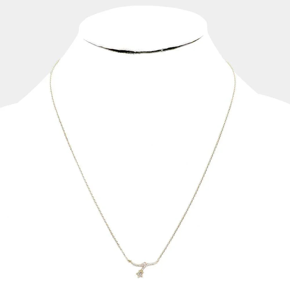 Gold Brass Metal Star Cubic Zirconia Pave Pendant Necklace - Jewelry Store by Erik Rayo