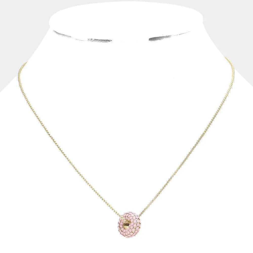 Pink Rhinestone Embellished Ring Pendant Necklace - Jewelry Store by Erik Rayo
