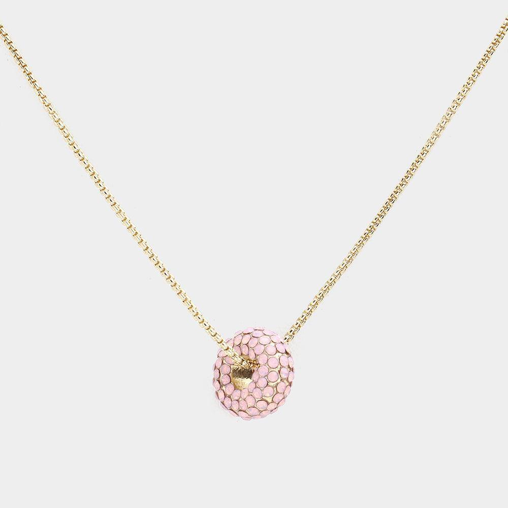 Pink Rhinestone Embellished Ring Pendant Necklace - Jewelry Store by Erik Rayo