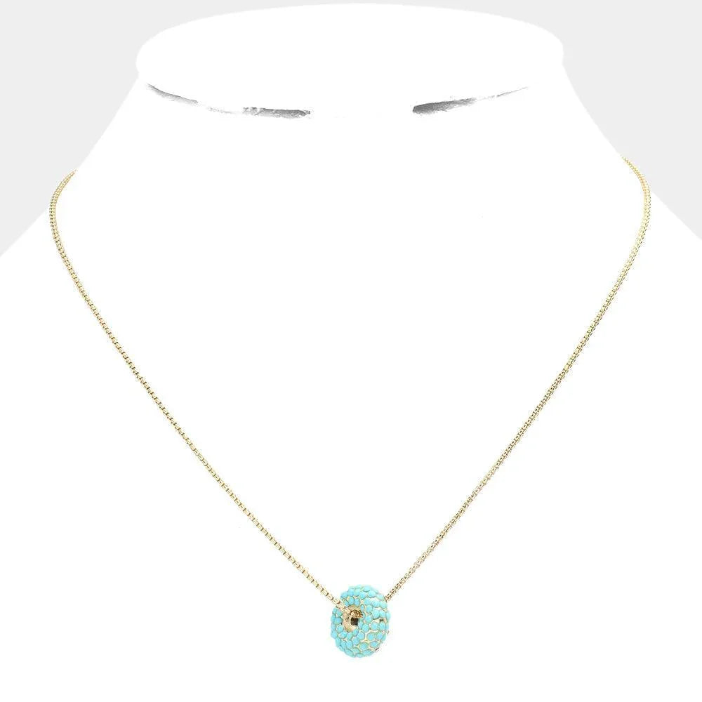 Turquoise Bead Embellished Ring Pendant Necklace - Jewelry Store by Erik Rayo