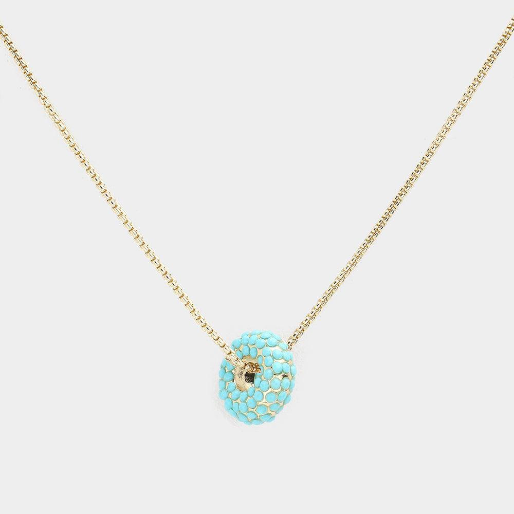 Turquoise Bead Embellished Ring Pendant Necklace - Jewelry Store by Erik Rayo