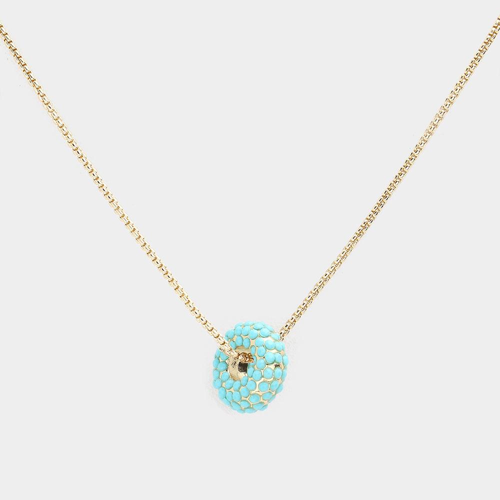 Turquoise Bead Embellished Ring Pendant Necklace