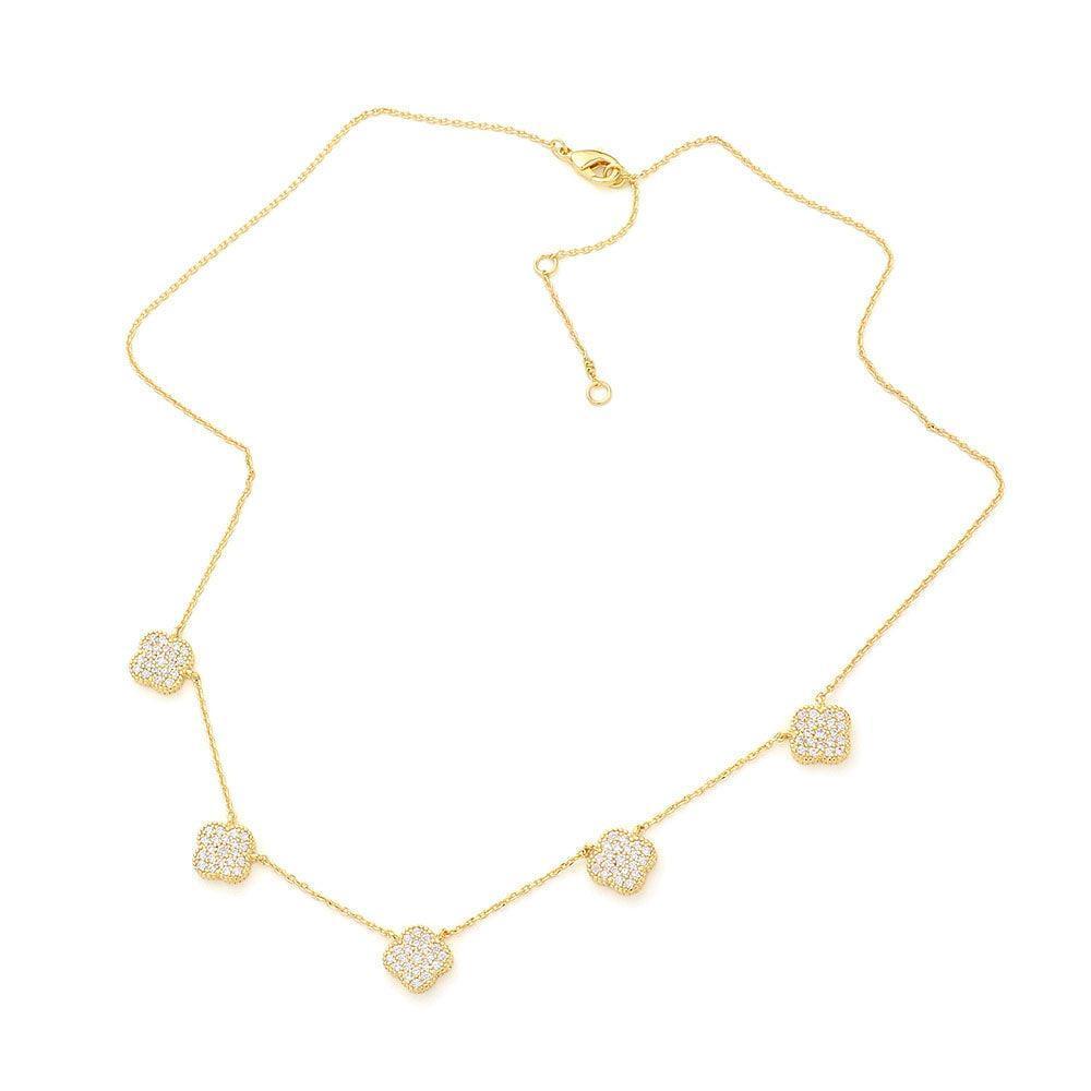 Gold Gold Dipped CZ Quatrefoil Pendant Station Necklace - Jewelry Store by Erik Rayo
