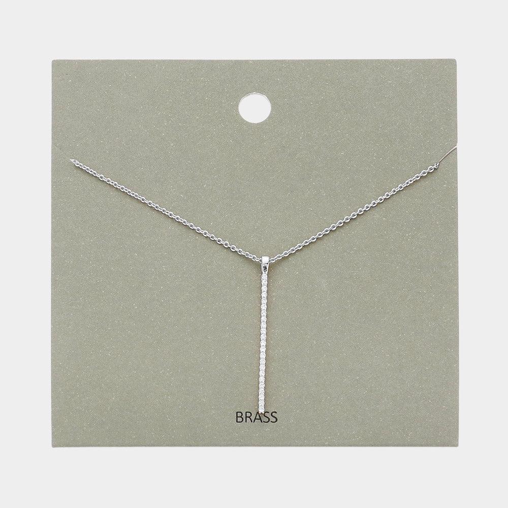 Brass Metal Rhinestone Embellished Bar Pendant Necklace - Jewelry Store by Erik Rayo