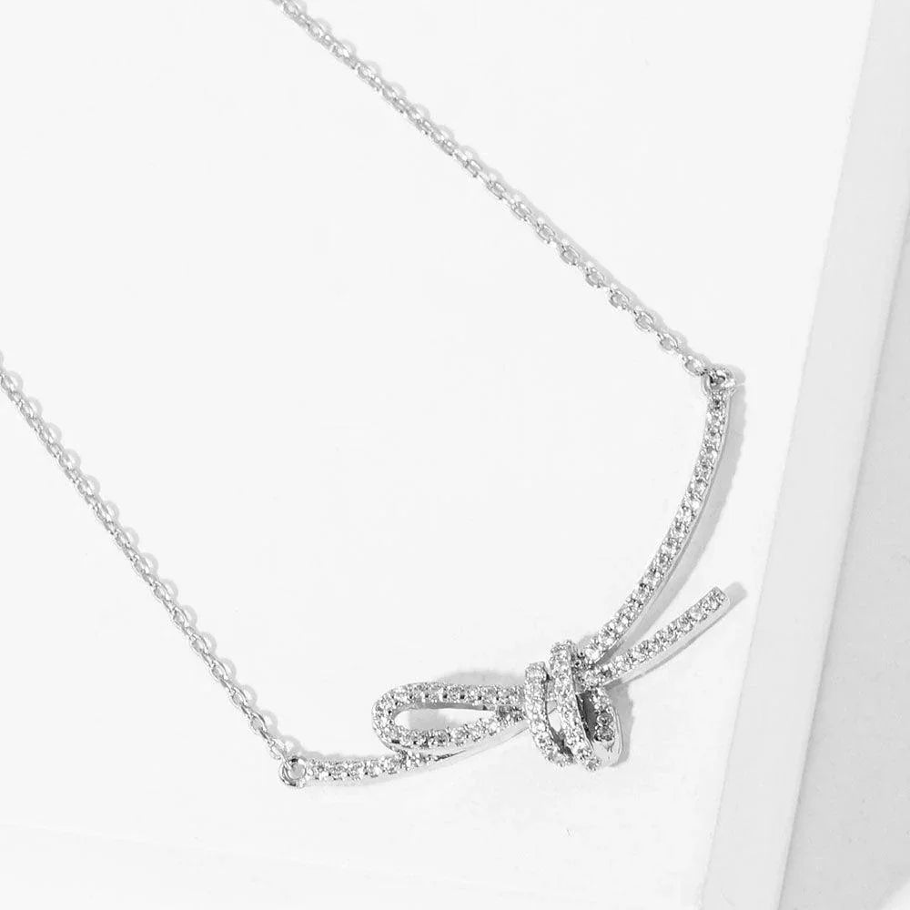 Gold White Gold Dipped Rhinestone Knot Pendant Necklace - Jewelry Store by Erik Rayo