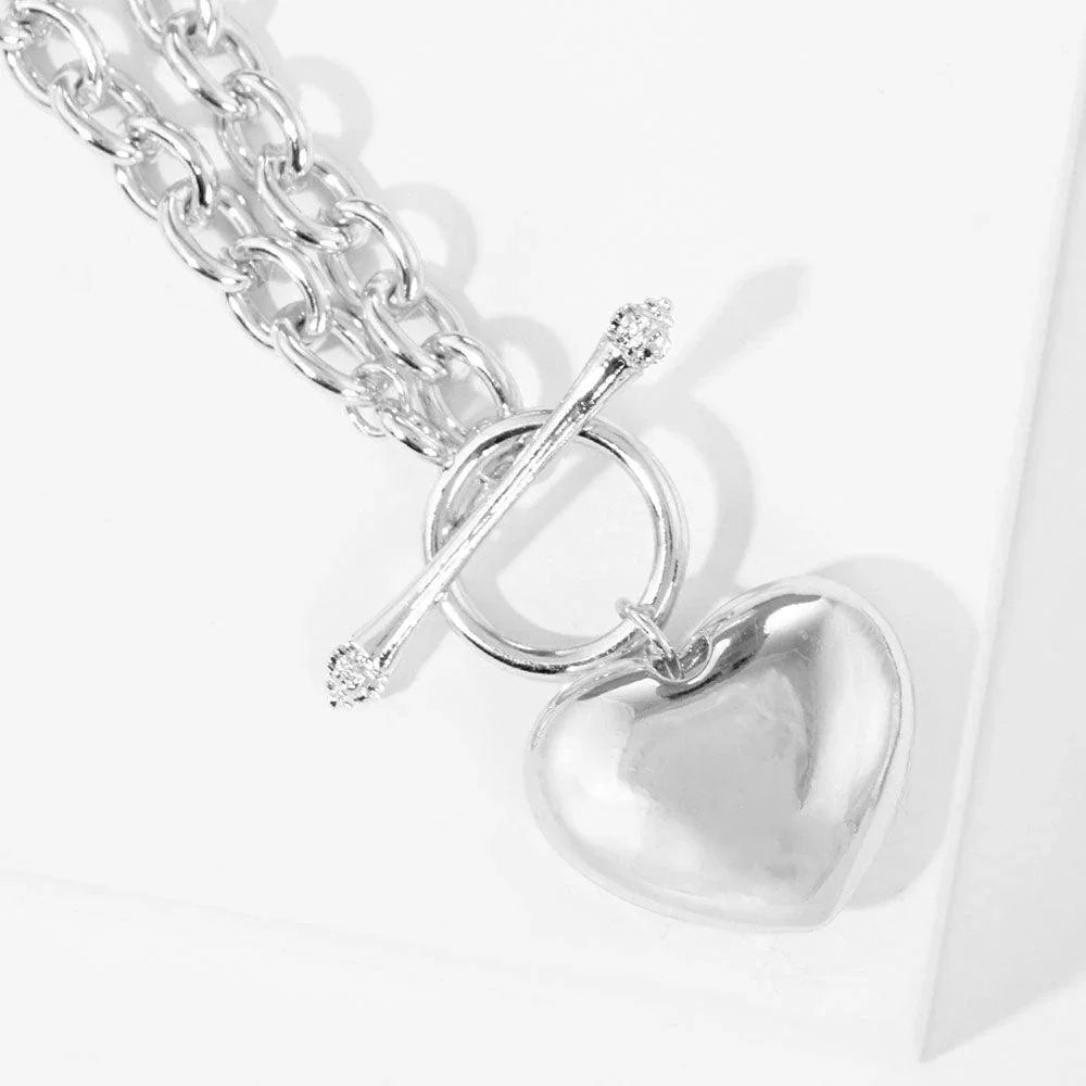 Gold White Gold Dipped Brass Metal Heart Pendant Toggle Necklace - Jewelry Store by Erik Rayo