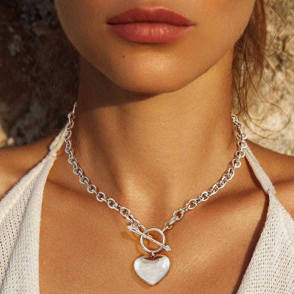 Gold White Gold Dipped Brass Metal Heart Pendant Toggle Necklace - Jewelry Store by Erik Rayo