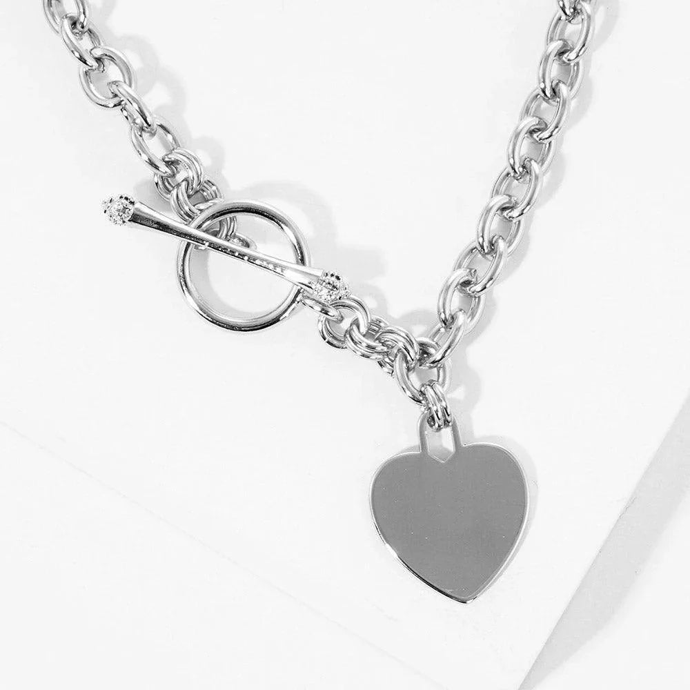 Gold White Gold Dipped Brass Metal Heart Lock Pendant Toggle Necklace - Jewelry Store by Erik Rayo