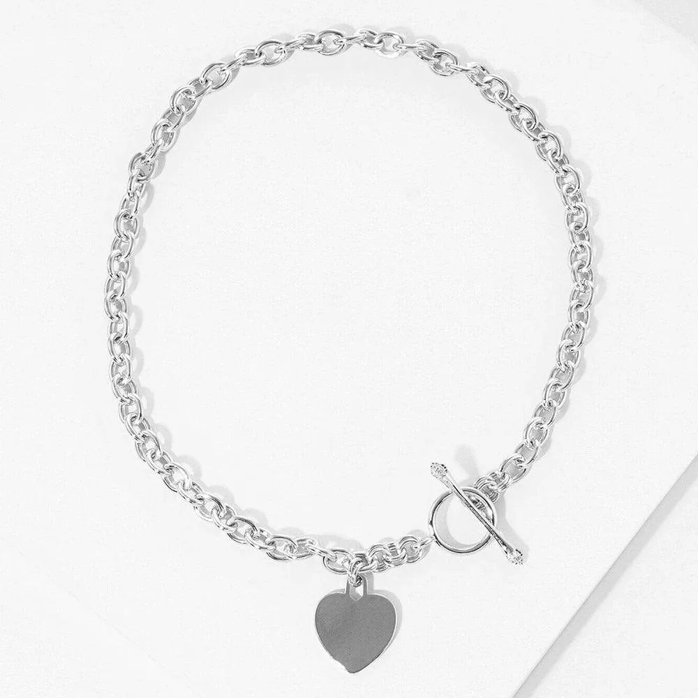 Gold White Gold Dipped Brass Metal Heart Lock Pendant Toggle Necklace - Jewelry Store by Erik Rayo